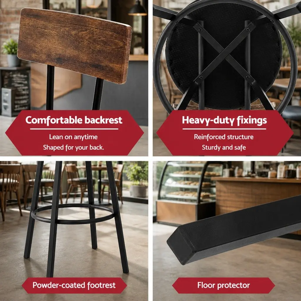Industrial Bar Stools Set of 2 Upholstered Counter Chairs 72cm Height Black Steel Frame