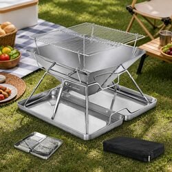 Folding Charcoal BBQ Grill 2-IN-1 Fire Pit Portable Camping Outdoor Backyard