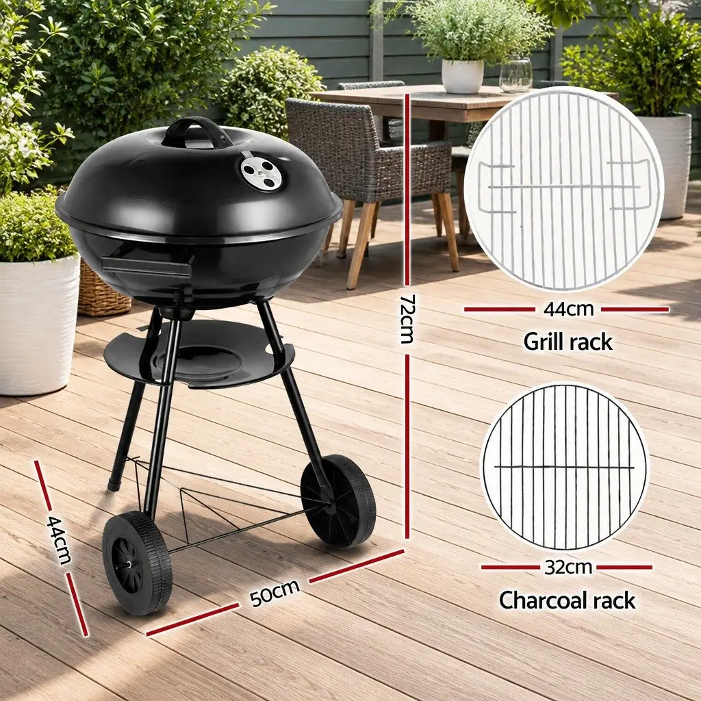 Portable BBQ Charcoal Smoker Grill with Wheels Outdoor Cooking Black