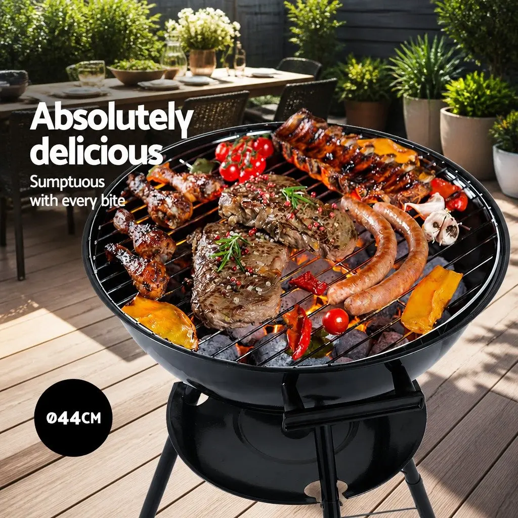 Portable BBQ Charcoal Smoker Grill with Wheels Outdoor Cooking Black