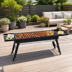 Portable Charcoal BBQ Grill Smoker Foldable Outdoor Camping Barbecue Black Steel
