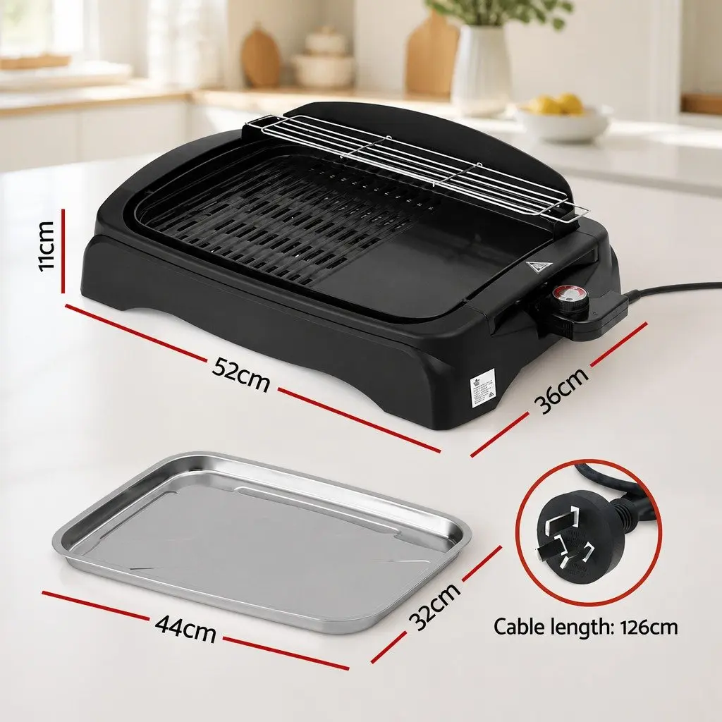 Electric BBQ Grill Smokeless Non-stick Plate 1950W Indoor Outdoor 52cm x 36cm Black