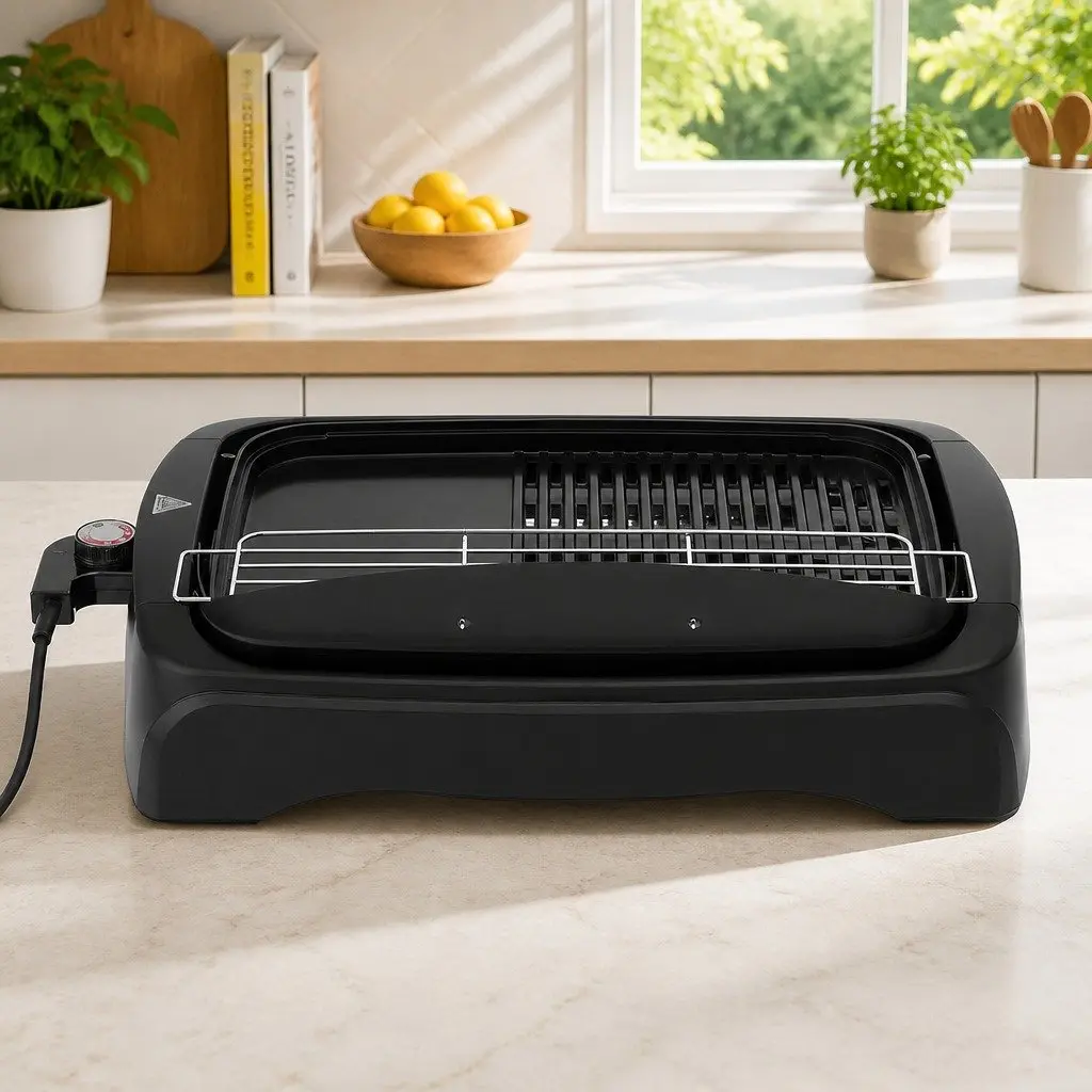 Electric BBQ Grill Smokeless Non-stick Plate 1950W Indoor Outdoor 52cm x 36cm Black
