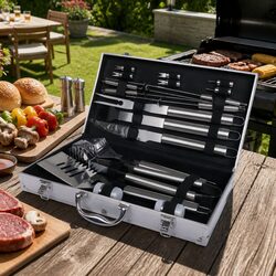 18 Piece Stainless Steel BBQ Tool Set with Portable Case