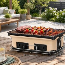 Ceramic Hibachi BBQ Grill Tabletop Charcoal Smoker Portable Japanese Style