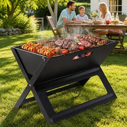 Portable Charcoal BBQ Grill Foldable Smoker Compact Outdoor Cooking Black