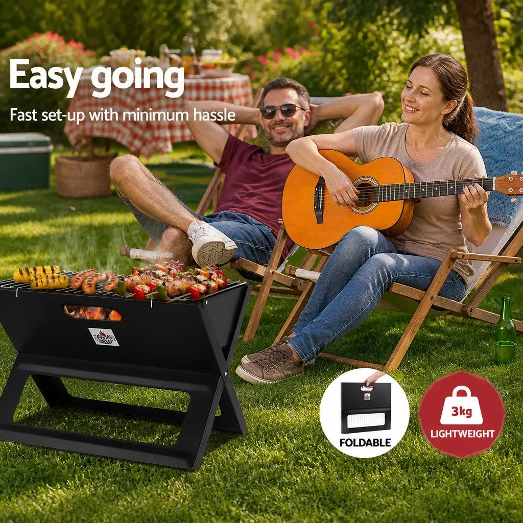 Portable Charcoal BBQ Grill Foldable Smoker Compact Outdoor Cooking Black