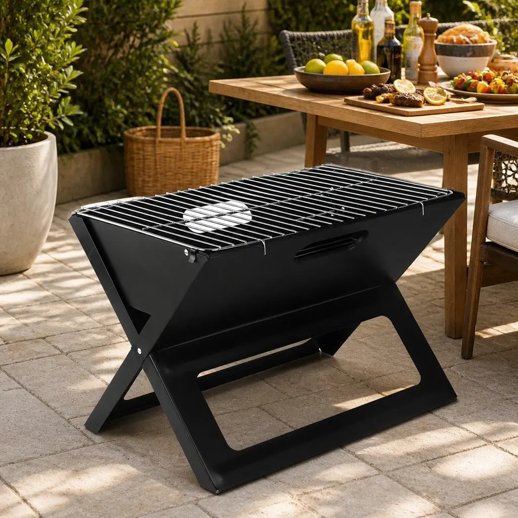 Portable Charcoal BBQ Grill Foldable Smoker Compact Outdoor Cooking Black