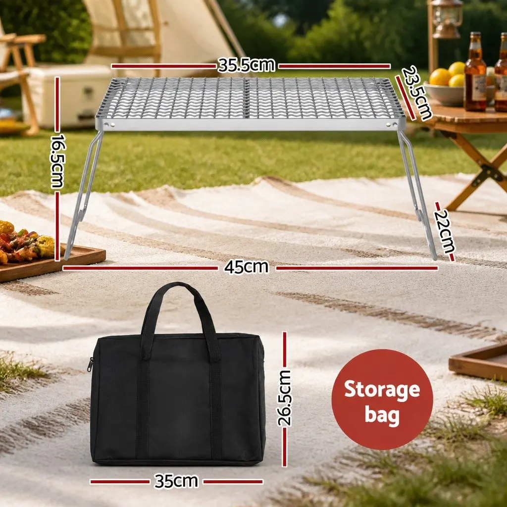 Portable BBQ Grill Charcoal Smoker Foldable Outdoor Cooking 45cm Silver