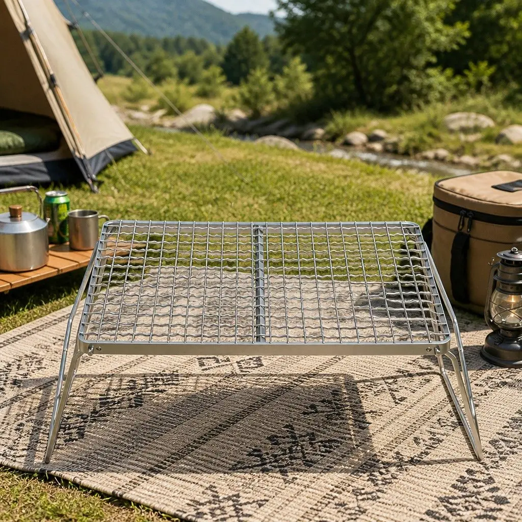 Portable BBQ Grill Charcoal Smoker Foldable Outdoor Cooking 45cm Silver