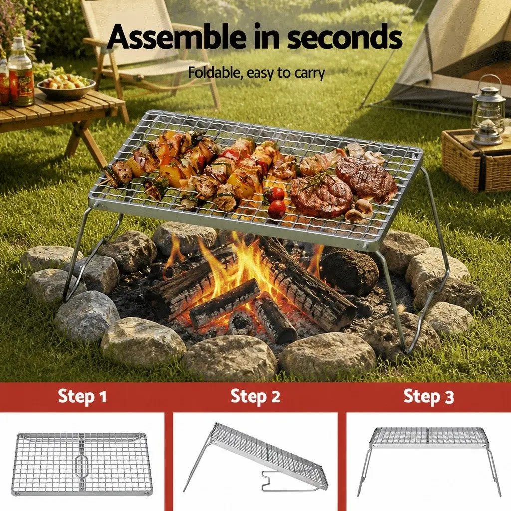 Portable BBQ Grill Charcoal Smoker Foldable Outdoor Cooking 45cm Silver