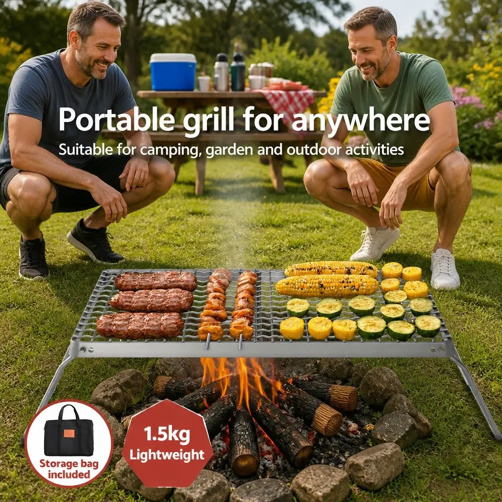 Portable BBQ Grill Charcoal Smoker Foldable Outdoor Cooking 45cm Silver