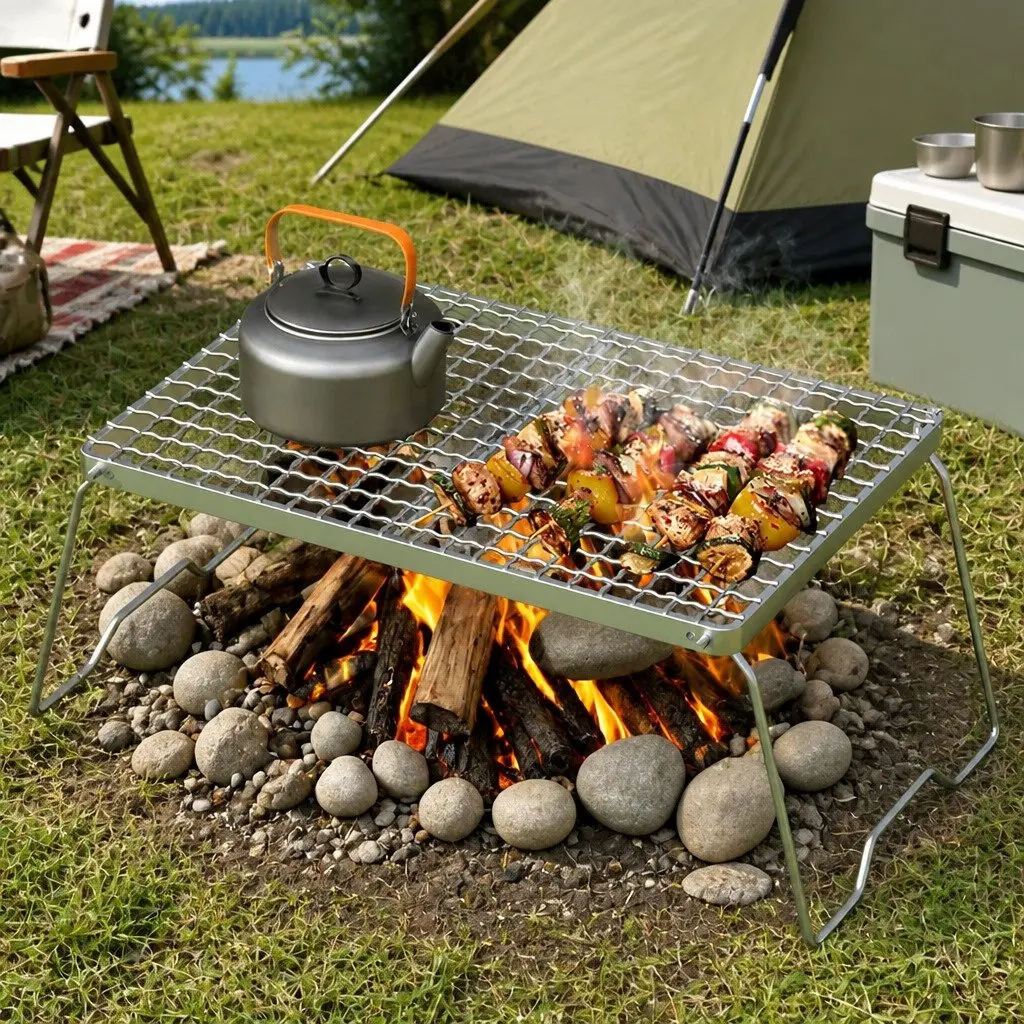 Portable BBQ Grill Charcoal Smoker Foldable Outdoor Cooking 45cm Silver