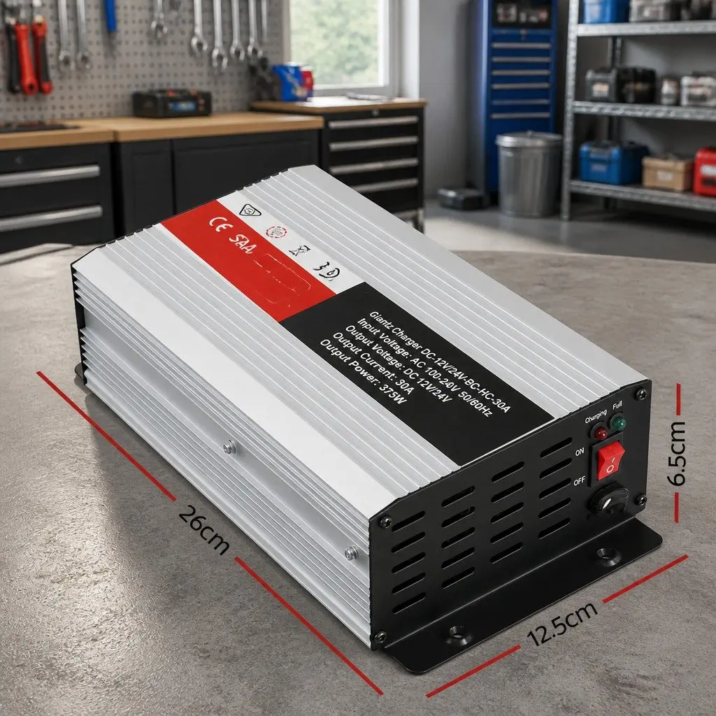 12V 30A Battery Charger Portable Auto Caravan Boat ATV 4WD Silver
