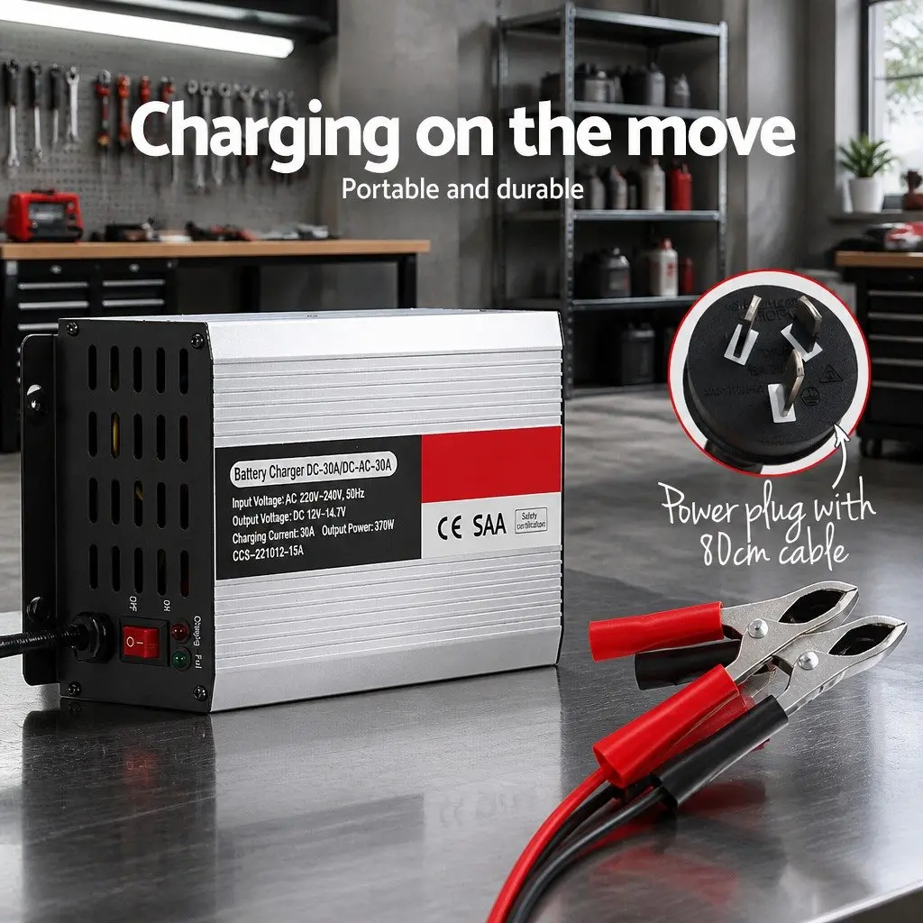 12V 30A Battery Charger Portable Auto Caravan Boat ATV 4WD Silver