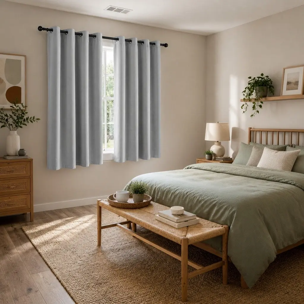 Blockout Curtains 2 Panels 132x160cm Thermal Eyelet Drapes Grey Light Blocking