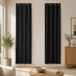 Versatile Black Eyelet Curtains 140x230cm - 2 Panels, Great Value