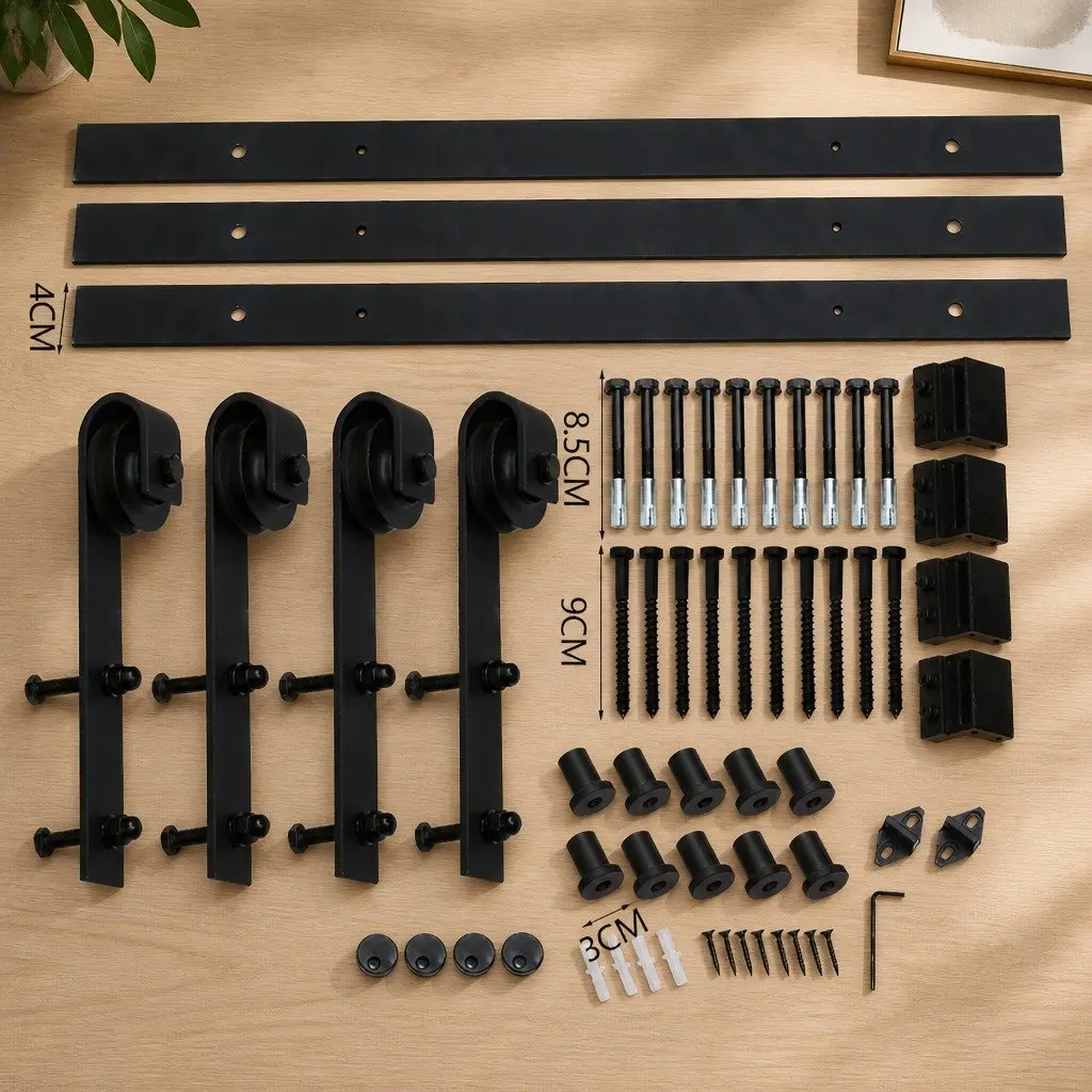 4M Sliding Barn Door Track Kit Double Door Hardware Rail Set Rollers Included