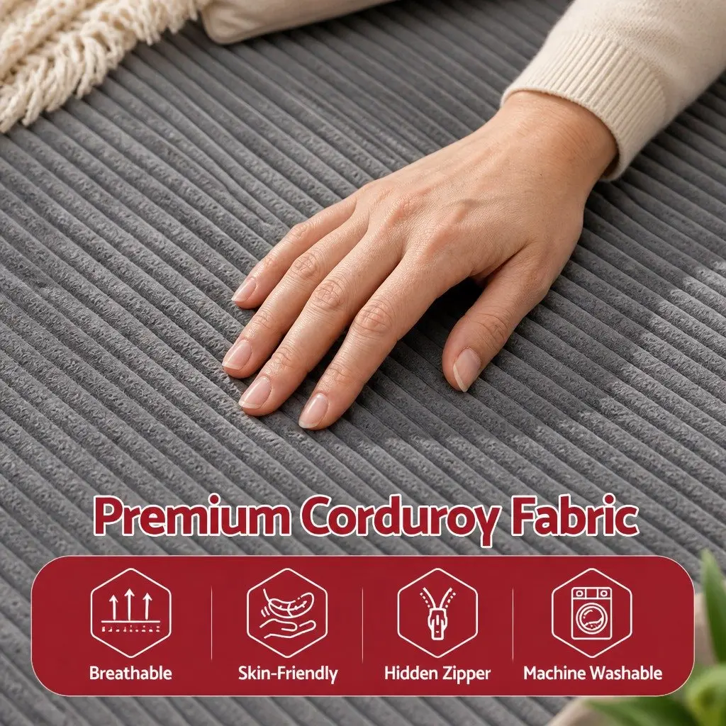 3 in 1 Bean Bag Chair Cover Convertible Floor Cushion Sofa Seat Grey Corduroy