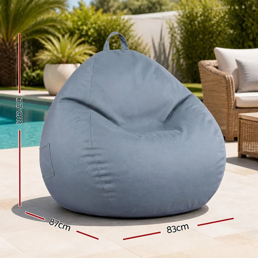 Bean Bag Chair Cover Ergonomic L-Shape Water-Resistant Grey Indoor Outdoor