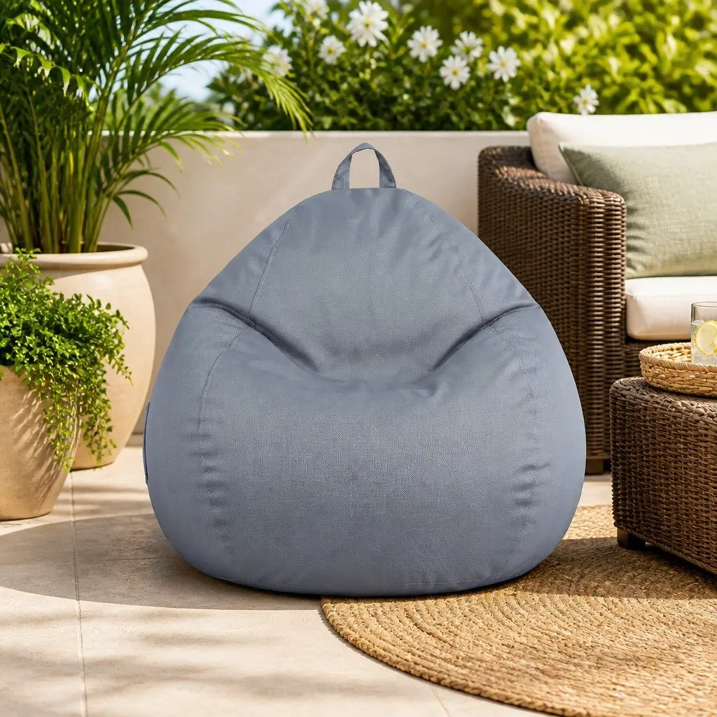 Bean Bag Chair Cover Ergonomic L-Shape Water-Resistant Grey Indoor Outdoor