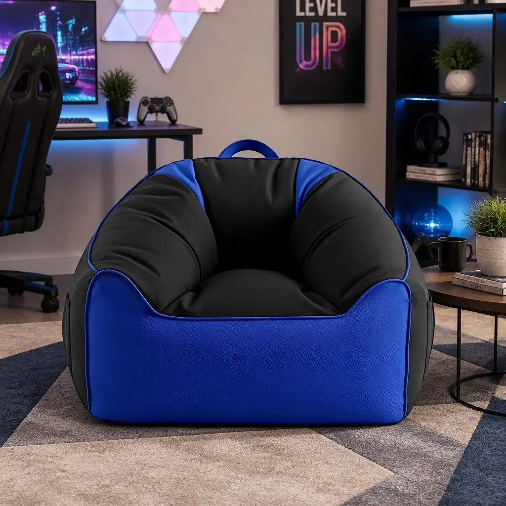 Gaming Bean Bag Chair Cover Lounge Seat 96cm x 85cm Blue Black