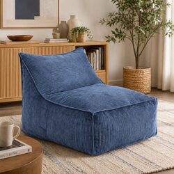Cozy Blue Corduroy Bean Bag Chair Cover, L-Shaped Design