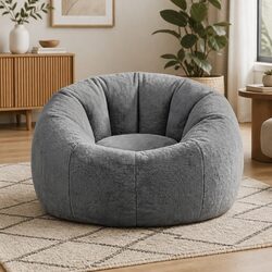 Value in Comfort: Large Round Grey Bean Bag Chair Cover