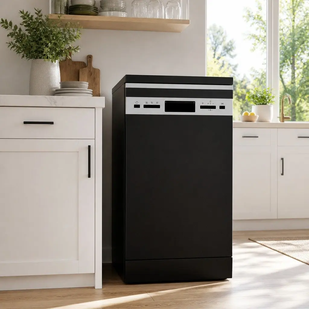 Freestanding Dishwasher Black 10 Place Settings LED Display 8 Programs 49 dBA Noise Level Stainless Steel Tub