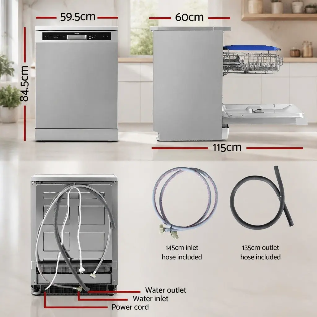 Freestanding Dishwasher 60cm 14 Place Settings Silver Stainless Steel Tub