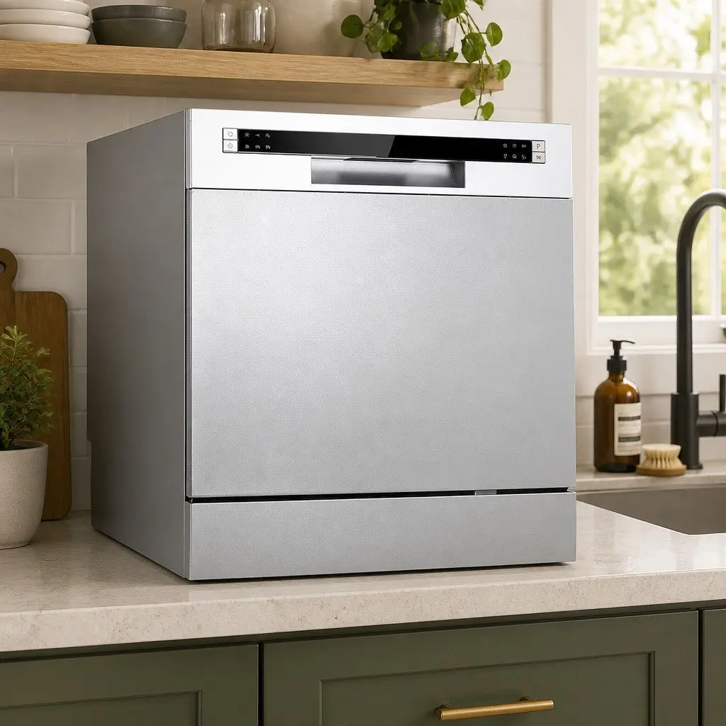 Benchtop Dishwasher 8 Place Settings Silver Freestanding Compact Kitchen
