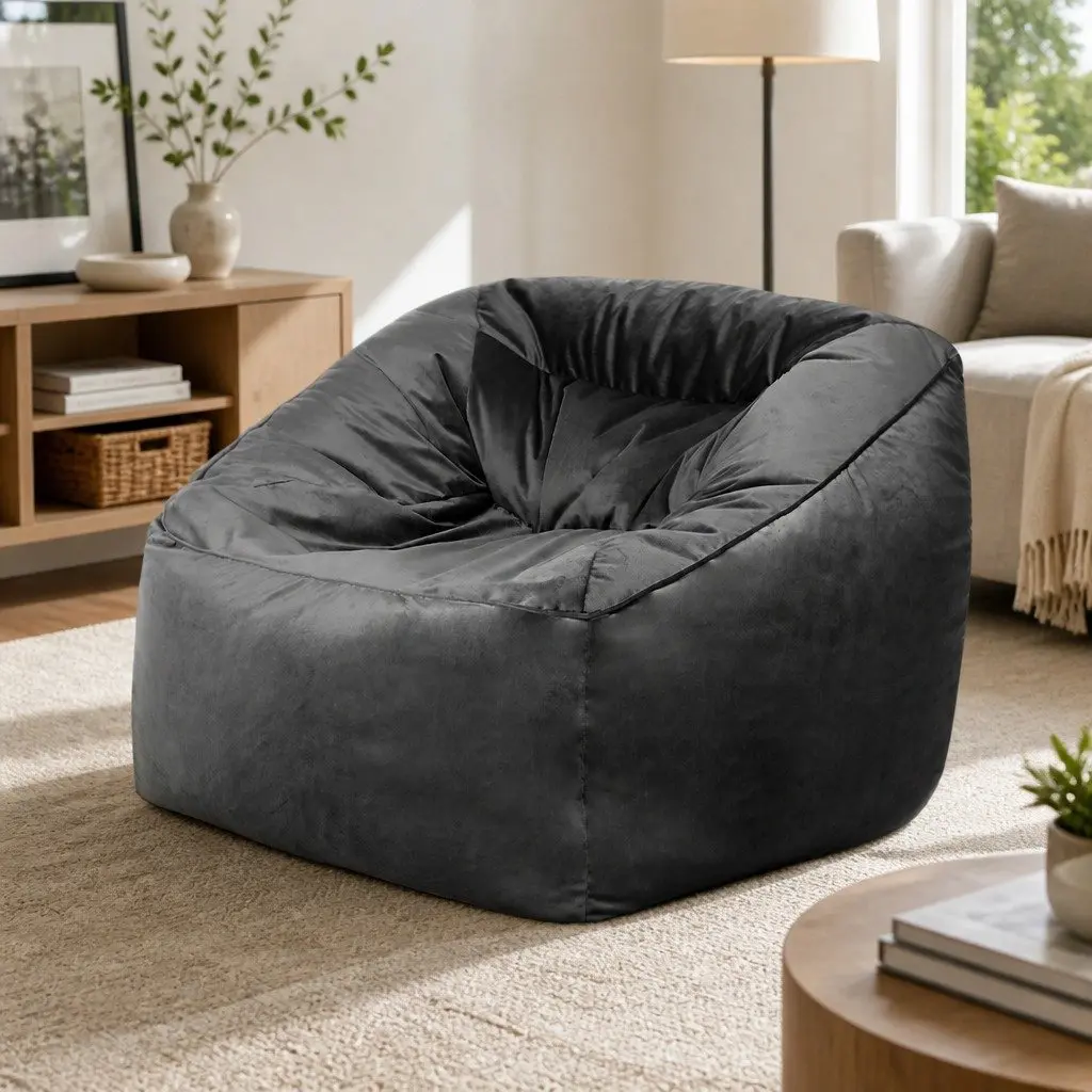 Dark Grey Velvet Bean Bag Chair Cover for Comfort