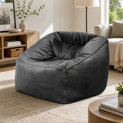 Bean Bag Chair Cover Soft Velvet Dark Grey 100x100x80cm Easy Zipper Portable