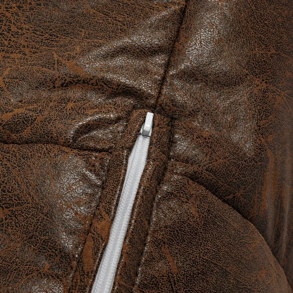 Bean Bag Chair Cover Indoor Dark Brown PU Leather Easy Clean Zipper Portable