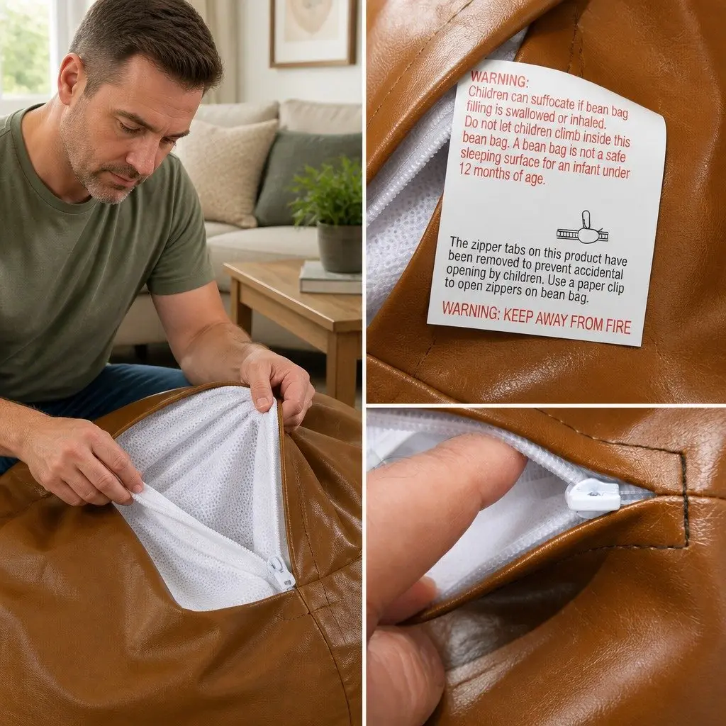 Bean Bag Cover Chair Modular Zipper Opening Easy Clean Portable Relaxation