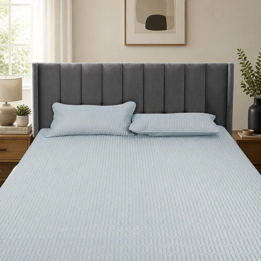 Latex Cooling Bed Sheet Set Fitted 3PCS Double Mattress Topper Machine Washable