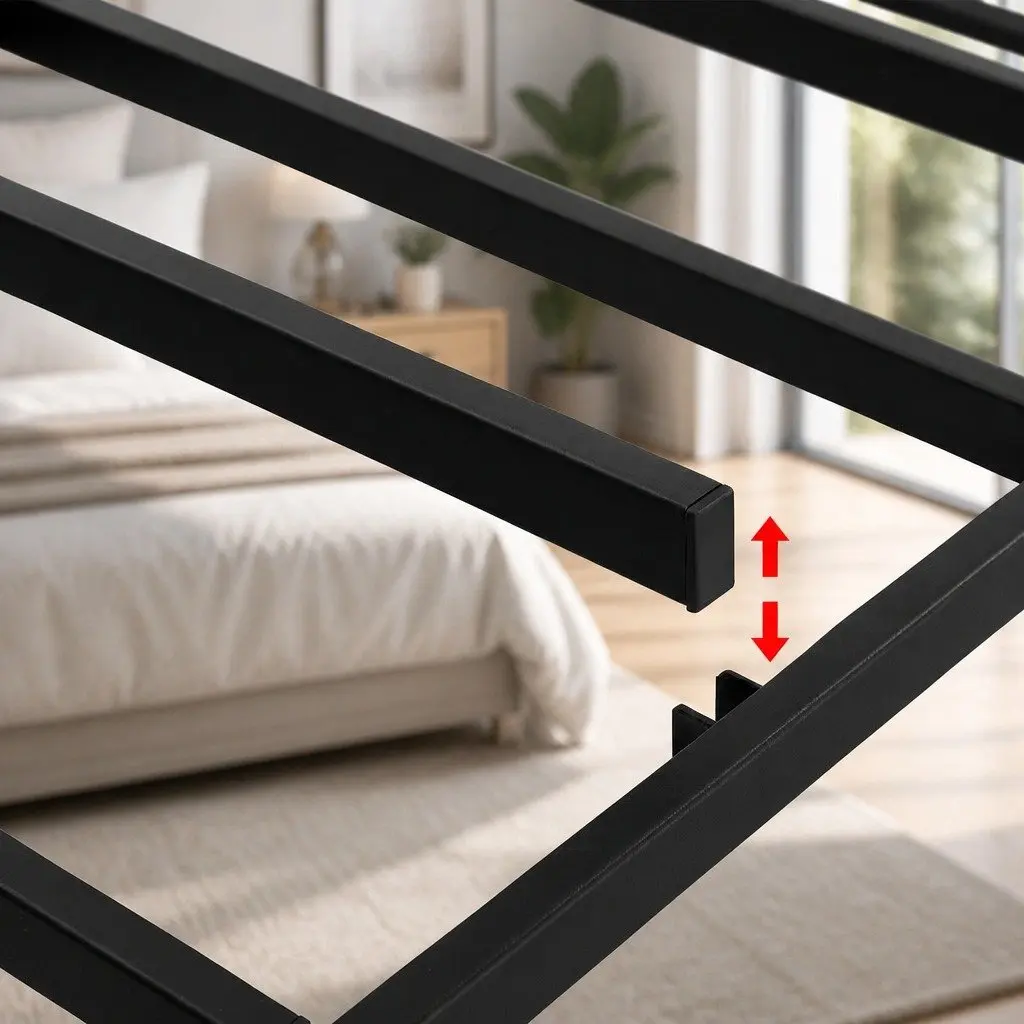 Metal Bed Frame King Size Grey Fabric Cover Sturdy Slat Support Platform