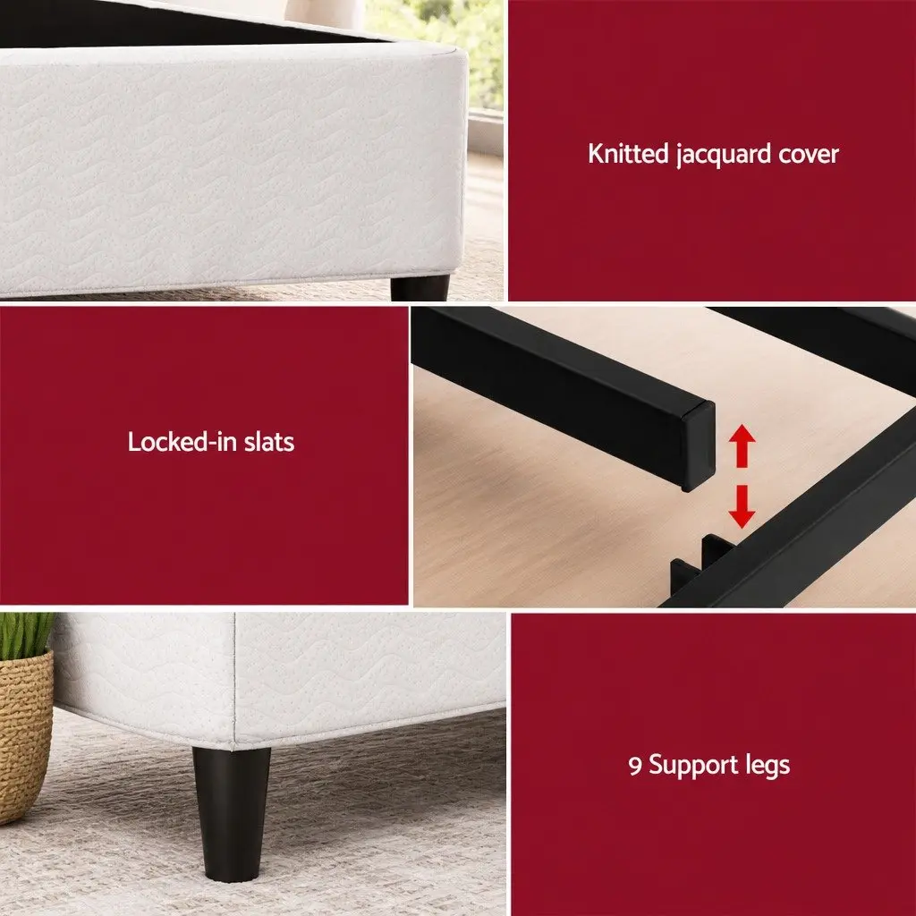 Metal Bed Frame King Size Grey Fabric Cover Sturdy Slat Support Platform