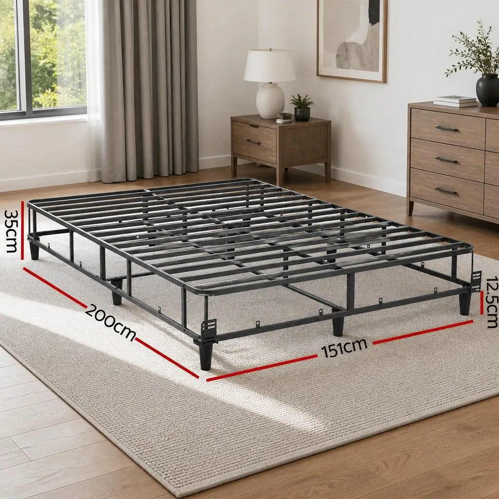Queen Size Metal Bed Frame Fabric Cover Grey