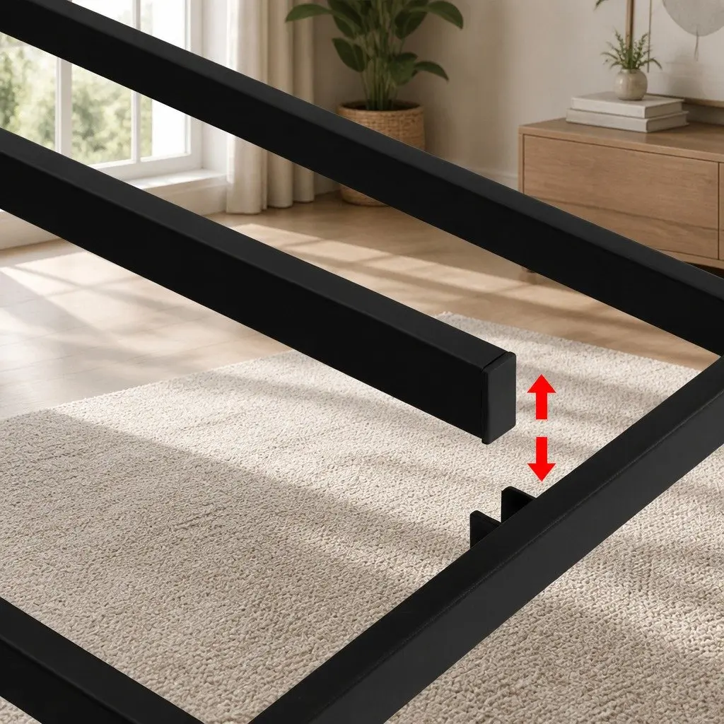 Queen Size Metal Bed Frame Fabric Cover Grey