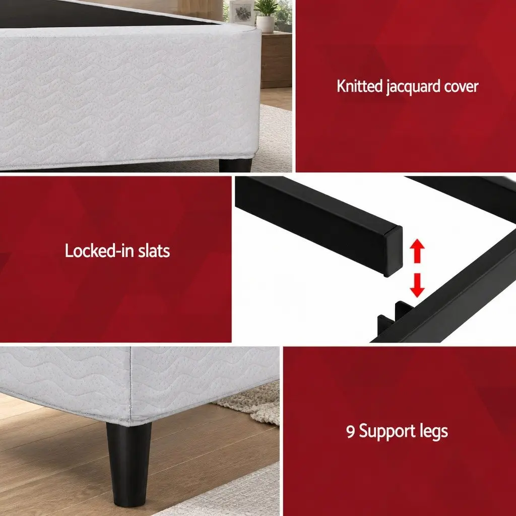Queen Size Metal Bed Frame Fabric Cover Grey