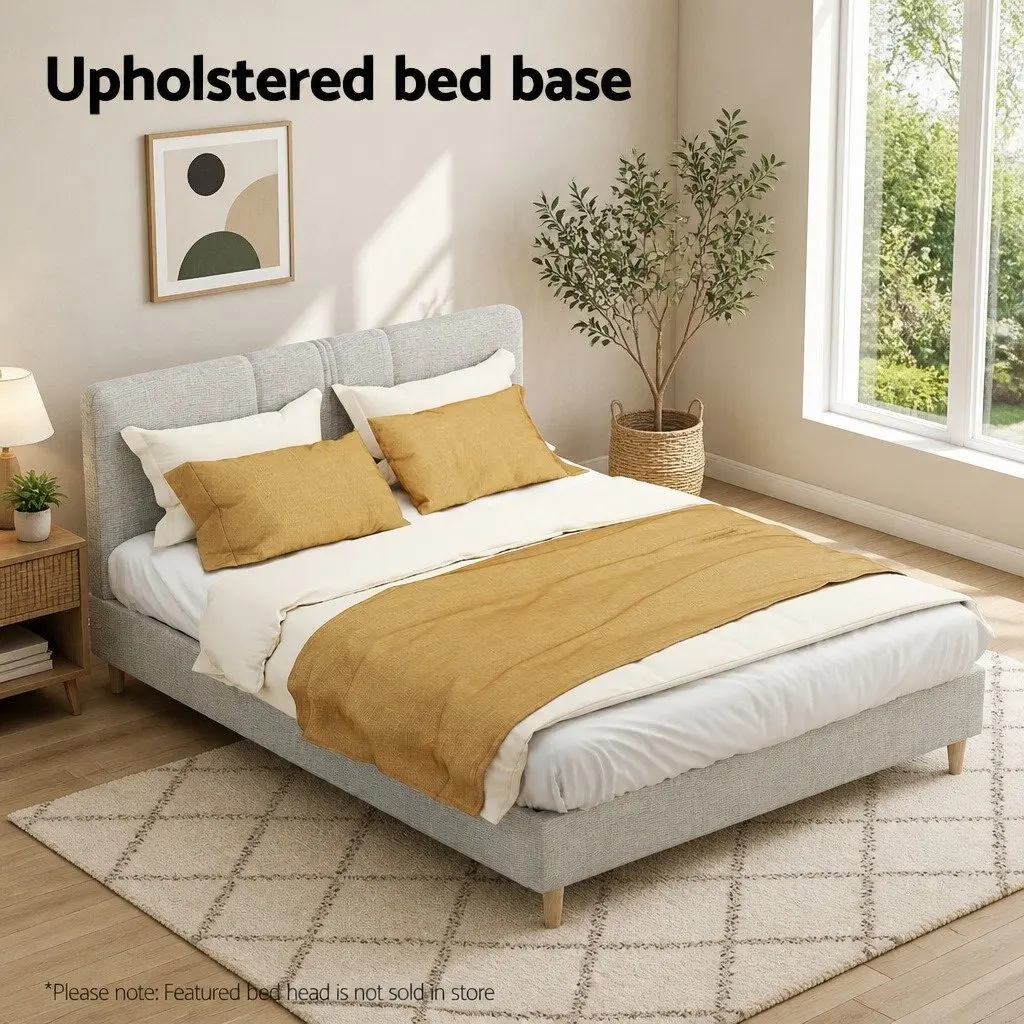 Queen Bed Frame in Soft Beige Upholstery
