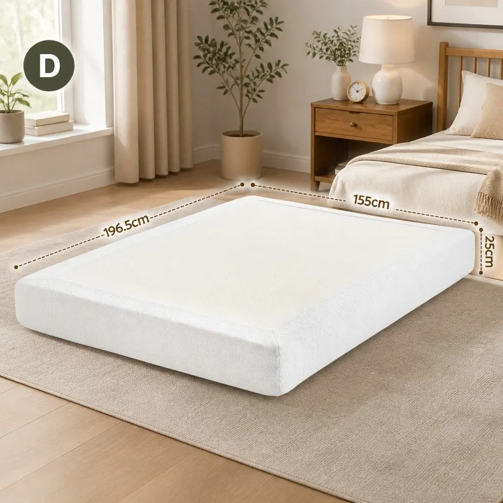 Compression Foam Bed Frame Double Size No Assembly White Boucle High Density Sponge