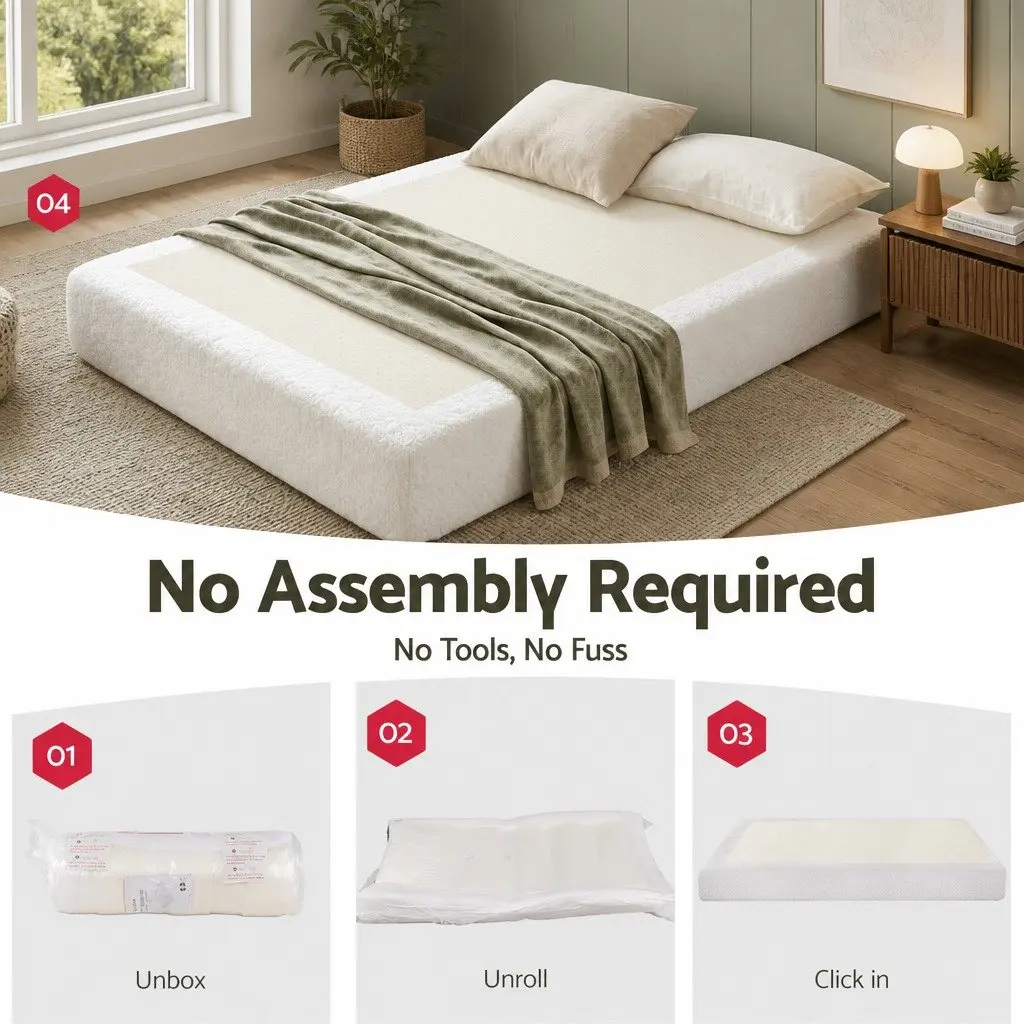 Compression Foam Bed Frame Double Size No Assembly White Boucle High Density Sponge