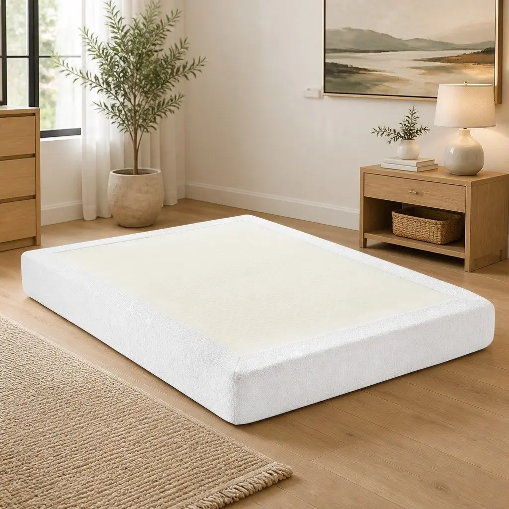 Compression Foam Bed Frame Double Size No Assembly White Boucle High Density Sponge