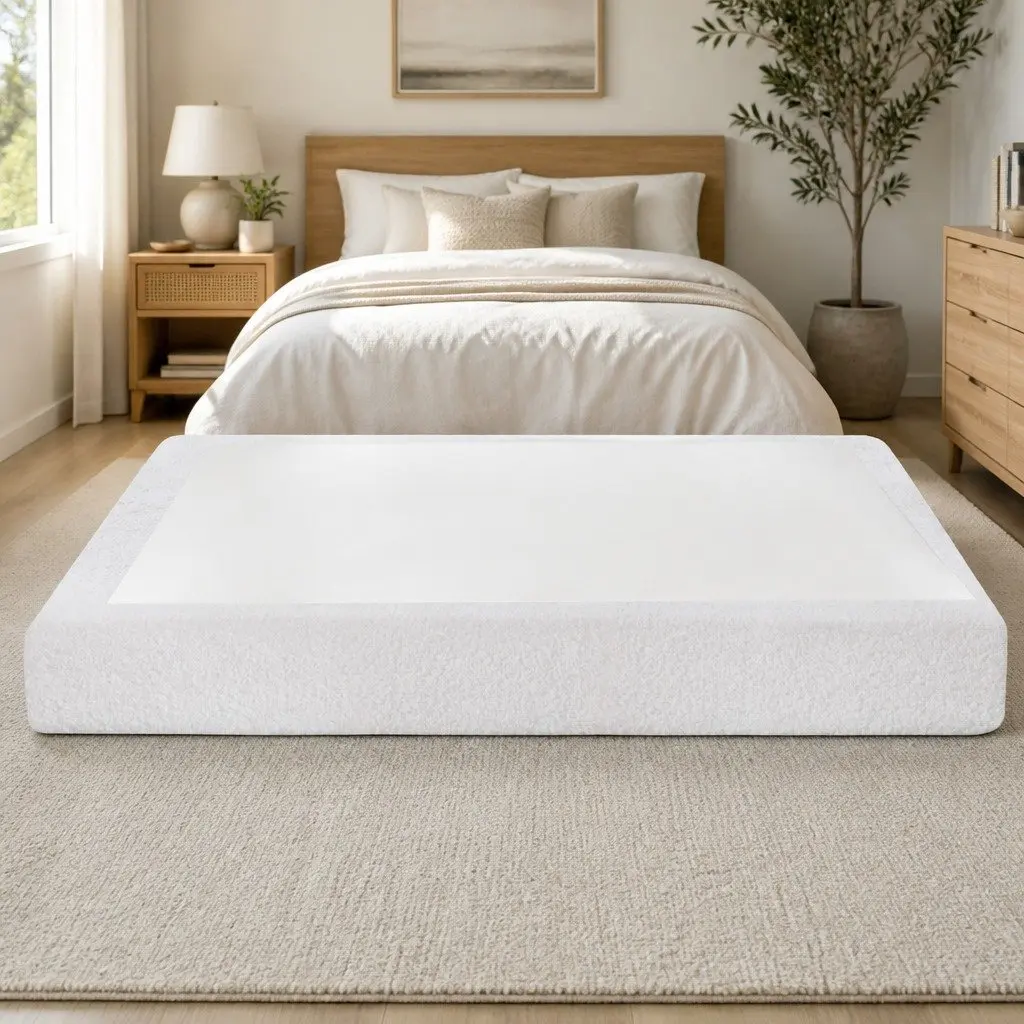 Compression Bed Frame Queen Size Boucle White
