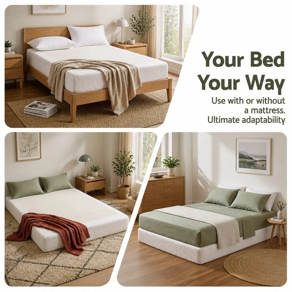 Compression Bed Frame Queen Size Boucle White