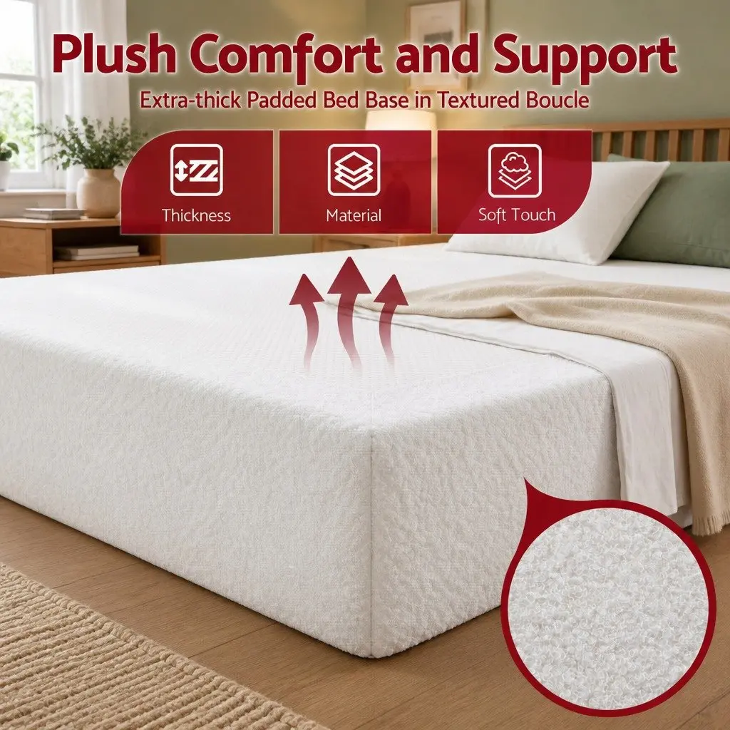 Compression Bed Frame Queen Size Boucle White
