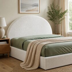 Double Bed Headboard 154cm Wide Semi-Round Boucle Fabric No-Assembly Soft