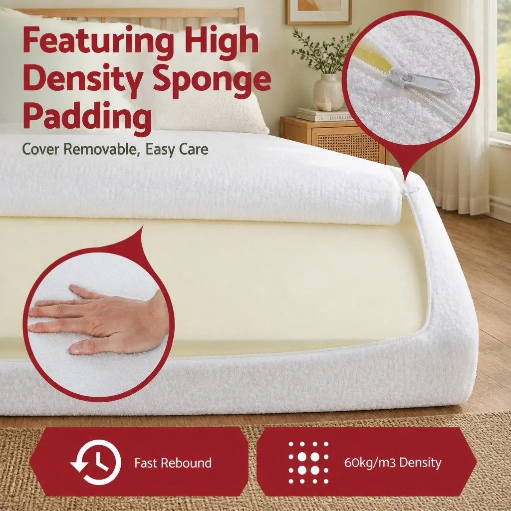 Double Headboard Bed Frame Boucle Fabric Removable Washable Cover 155W x 99H x 11.8T cm White